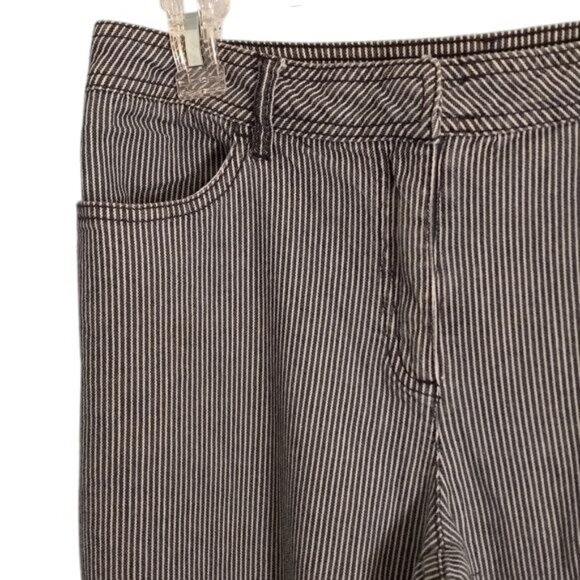 Chicos Size 1.5 Med Womens Pants Blue White Striped Bootcut Cotton Spandex Blend - Picture 9 of 11